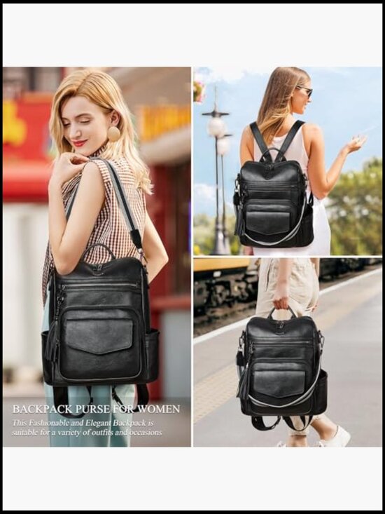 Faux Leather Convertible Backpack Purse Travel Work College Adjustable Strap